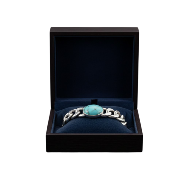 Men’s 925 Sterling Silver Bracelet with Turquoise Stone | Premium Chunky Chain Bracelet for Men | Roopmohana