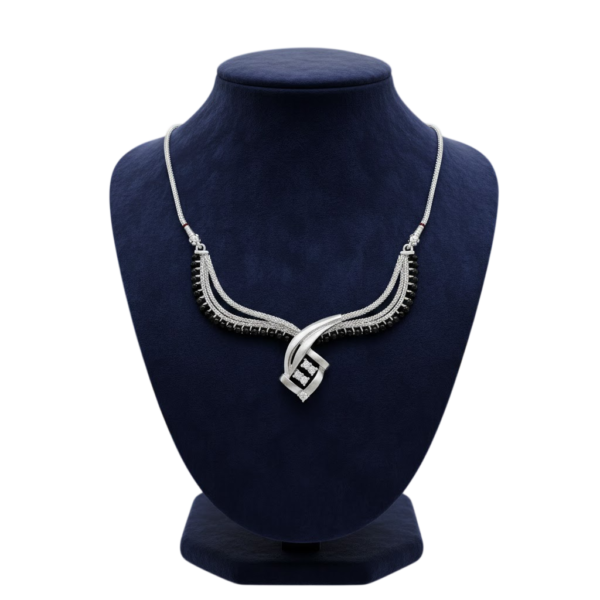 Elegant 925 Sterling Silver Mangalsutra Necklace with Black Beads | Modern Bridal Design | Roopmohana