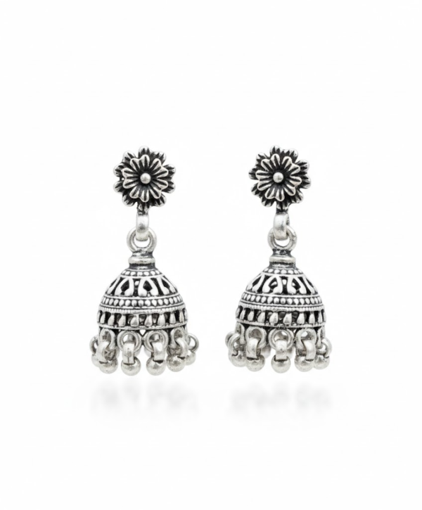 Flora Dome Silver Jhumkas