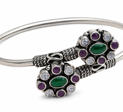heritage-floral-gemstone-silver-bracelet